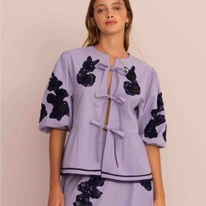 Veroalfie Blouse Purple Klimt Coat Lilac Ties in front Size 2